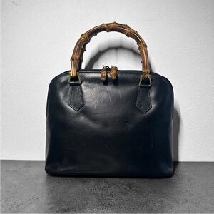Gucci Black Leather Satchel with Bamboo Handles